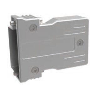 Silver metal D-sub connector hood with screws